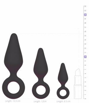 BLACK BUTTPLUGS WITH PULL RING - SET MED 3 ANAL PLUGGAR-1