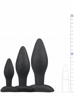 BLACK SILICONE BUTTPLUG SET - 3st ANALPLUGGAR -1