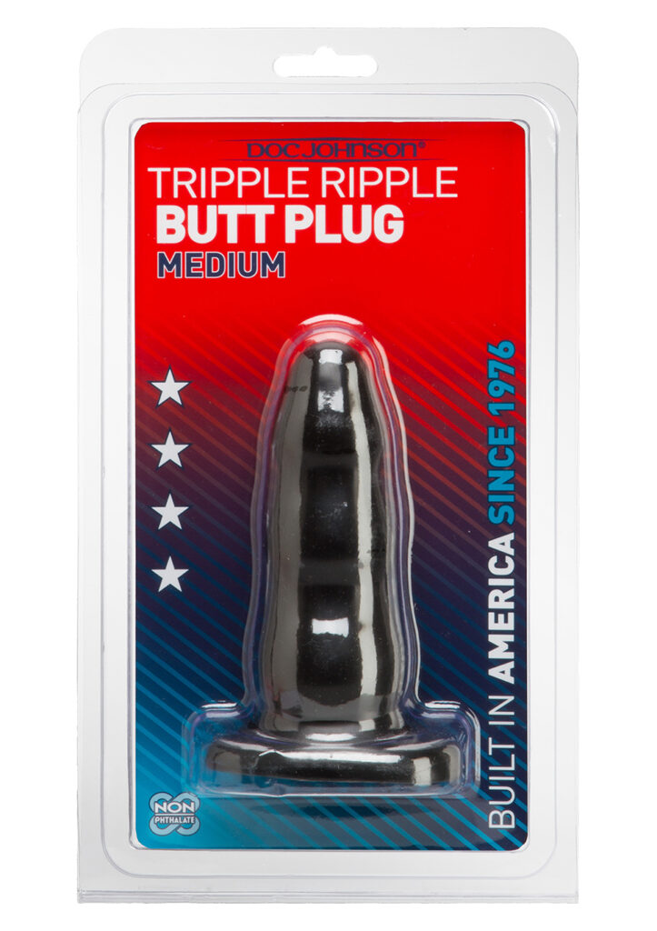 TRIPLE RIPPLE BUTT PLUG BLACK M-2
