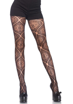 VINE LACE PANTYHOSE O/S BLACK-1