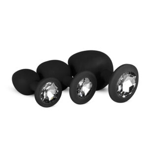 Silicone Buttplug Set with Diamond - Black-1