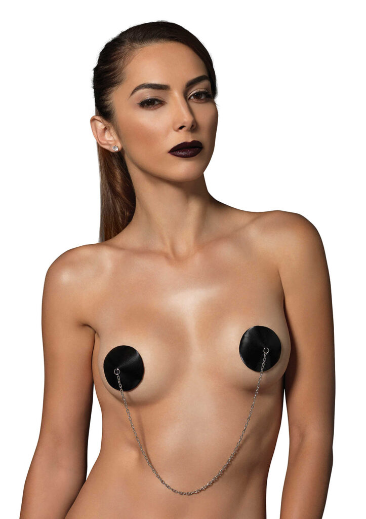 NIPPLE COVERS WITH CHAIN O/S BLACK-1
