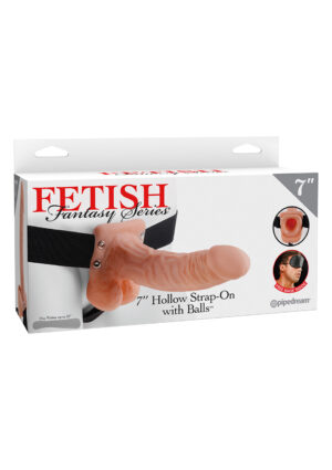 HOLLOW STRAP-ON W BALLS 7'' FLESH-1