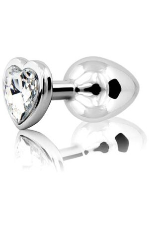 Loving Heart Butt Plug Silver/Clear Medium - Analplugg metall 0