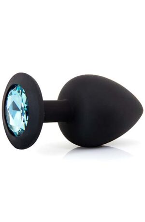 Silicone Plug With Gem Black/Blue Large - Analplugg 0