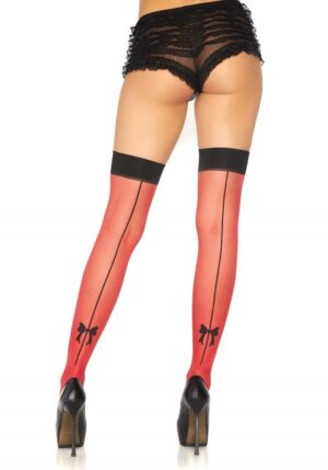 Backseam thigh highs with bow black-1