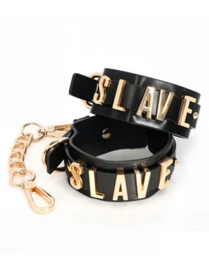 Slave Handcuff With Golden Chain - Handbojor 0