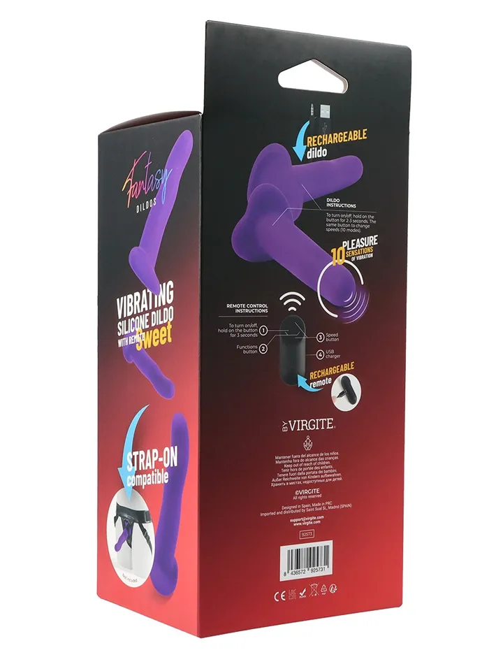 Vibrating Silicone Dildo With Remote Purple 18 cm - Dubbeldildo med vibrator 0