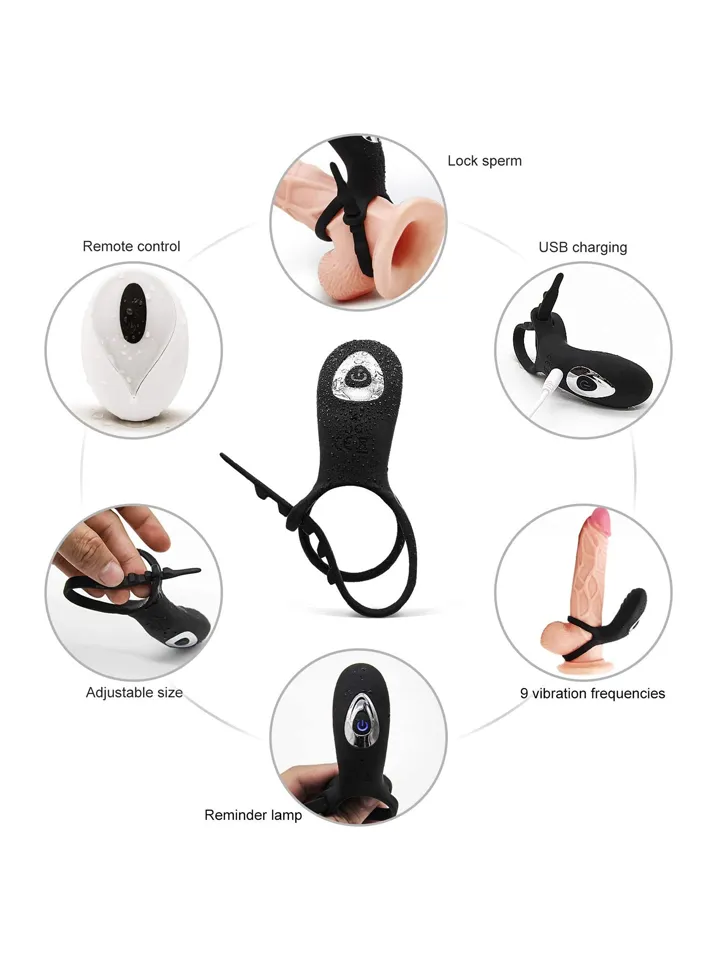 Adjustable Double Penis Ring With Remote - Penisring med vibrator 0