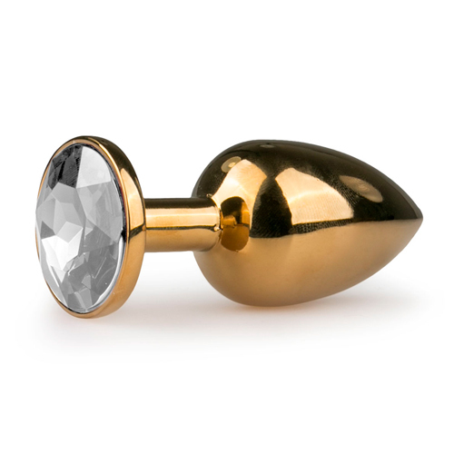 Metal Butt Plug No. 1 - Gold/Clear - Med Vit Fake diamant --2