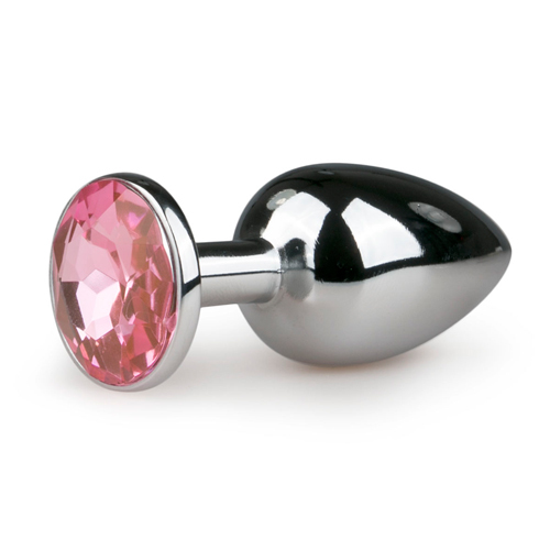 Lyxig Analplugg - Med ROSA Fake diamant - Metal Butt Plug No. 1 - Silver/Pink-1