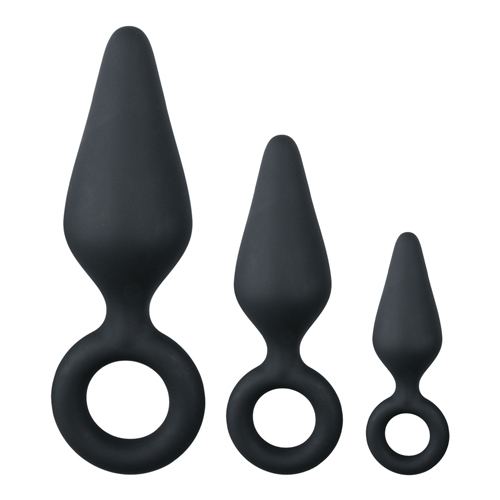 BLACK BUTTPLUGS WITH PULL RING - SET MED 3 ANAL PLUGGAR-2