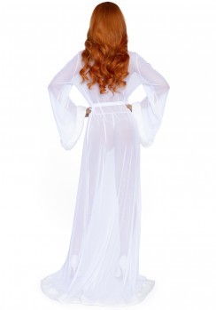 Faux fur trimmed robe & string White-2