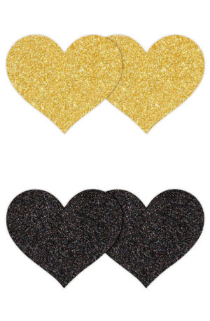 Pretty Pasties Glitter Hearts Black Gold 2 Pair - Nipple covers 0