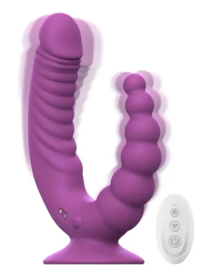 Double Vibrator With Suction Cup & Remote - Dubbeldildo med vibrator 0