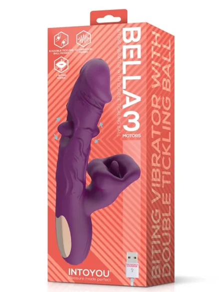 Bella 3 Motors Double Tickling Ball & Biting - Rabbitvibrator med roterande tunga 0