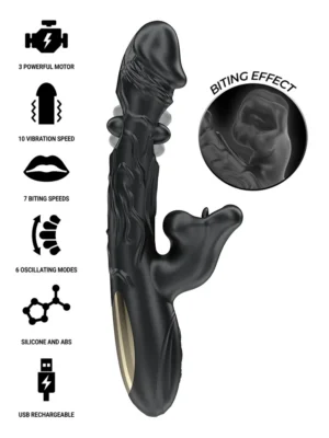 Vibrator & Clitoris Stimulator With Biting & Rotation - Rabbitvibrator med roterande tunga 0