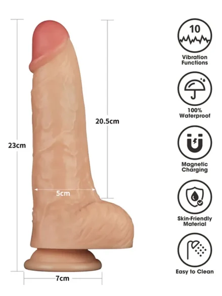 Realistic Vibrating Power Cock 23 cm - Dubbeldildo med vibrator 0