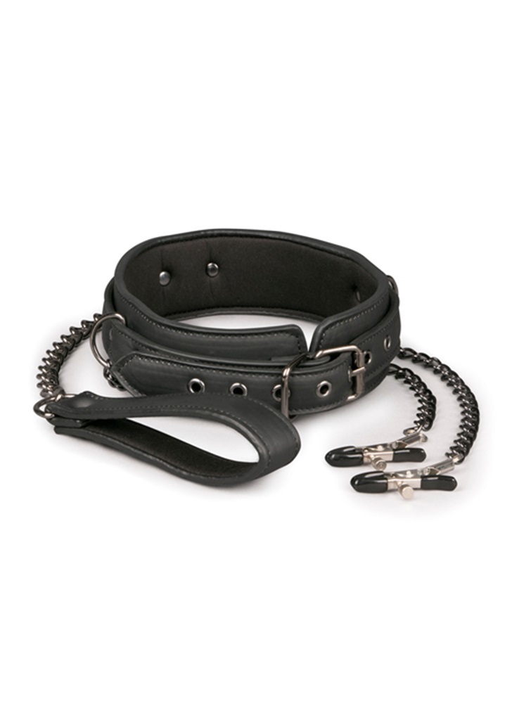 Leather Collar With Nipple Chains-1
