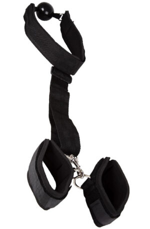 Ball Gag With Wrist Restraints Black - Gagball med handbojor 0