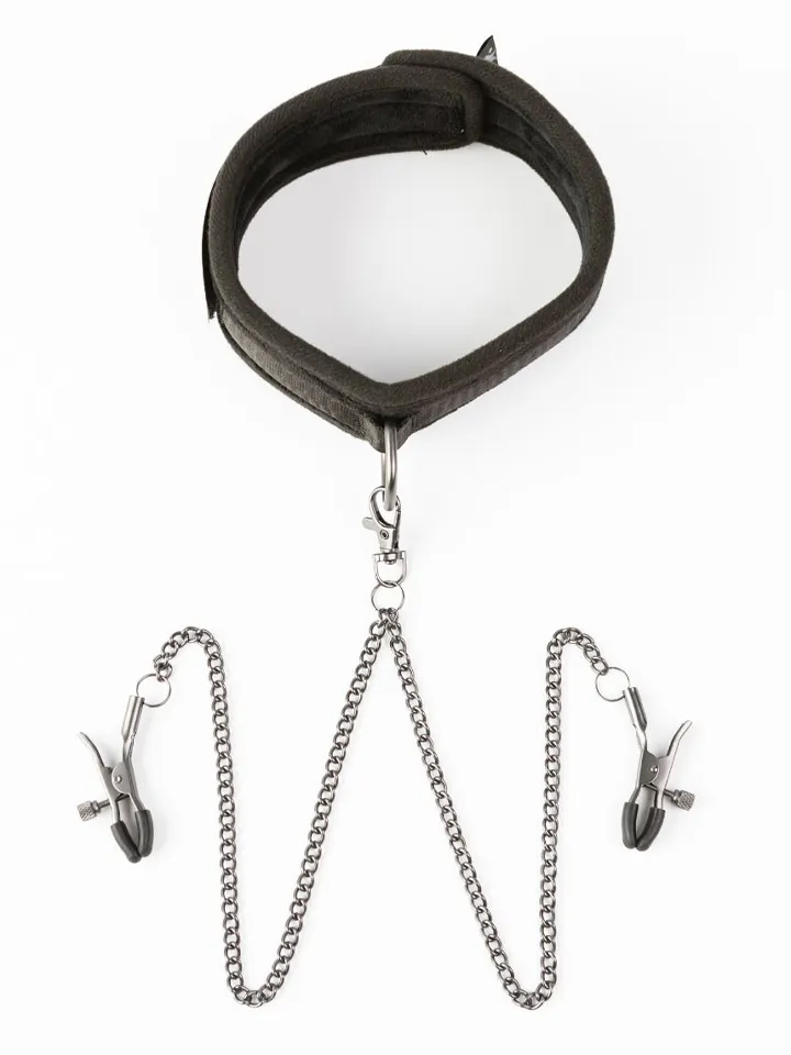 Twin Tweaks Velvet Collar With Nipple Clamps - Halsband med bröstklämmor 0