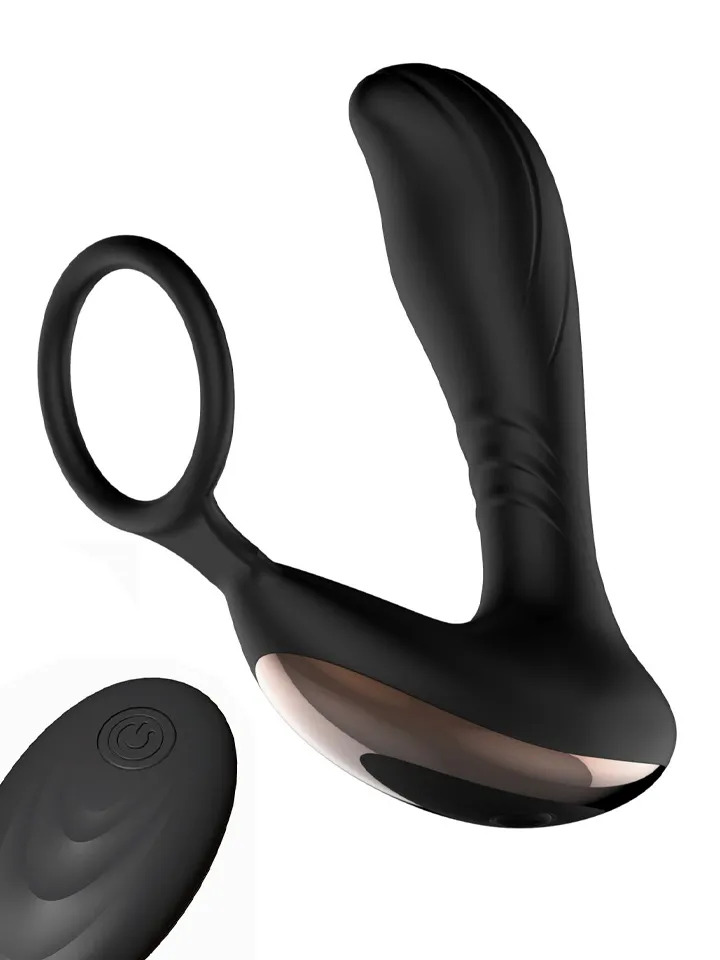 Prostate Massager With Penis Ring - Prostatavibrator med penisring 0