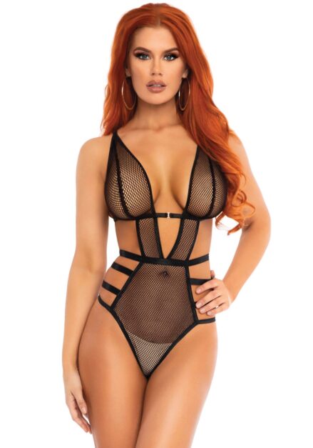 Net cut out g-string teddy - Large-1