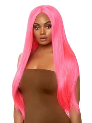 Long Straight Center Part Wig Neon Pink - Peruk 0