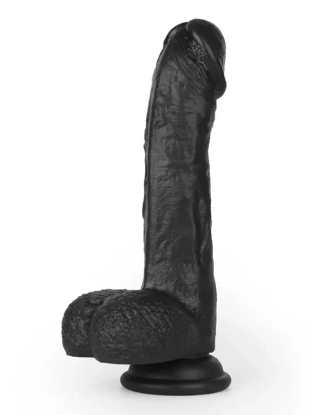 Super Soft Dildo With Warming Black 22,2 cm - Dildo med vibrator 0