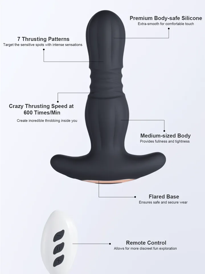 Agas Thrusting Butt Plug With Remote Control - Analplugg med vibrator 3