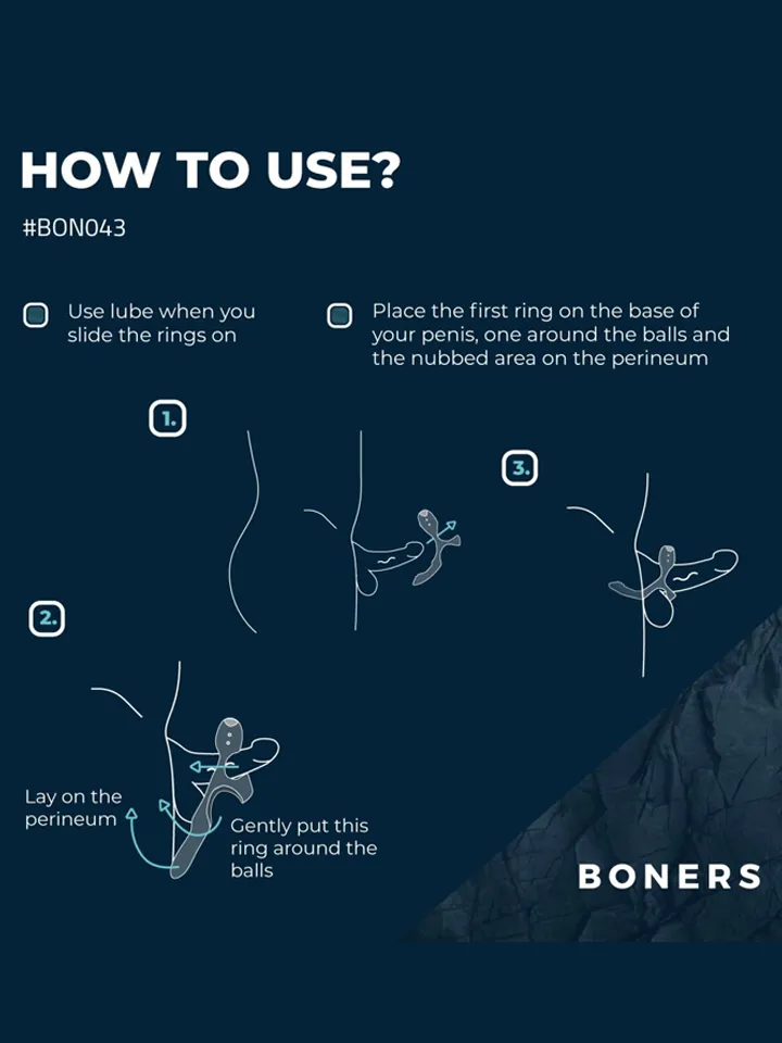 Boners Triple Vibrating Cockring Blue - Penisring med vibrator 3