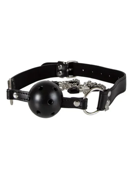 Diabolique Black Gag With Nipple Clamps - Gagball med bröstklämmor 2