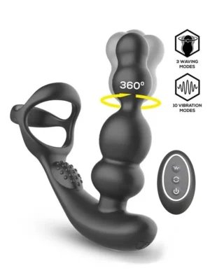 Klark Waving & Vibrating Plug With Remote - Prostatavibrator med penisring 1