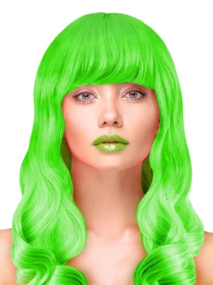 Party Wig Long Wavy Hair Neon Green - Peruk 1