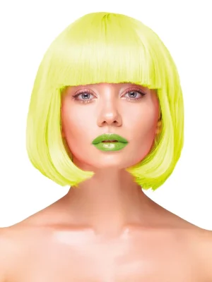 Party Wig Short Straight Hair Neon Yellow - Peruk 1