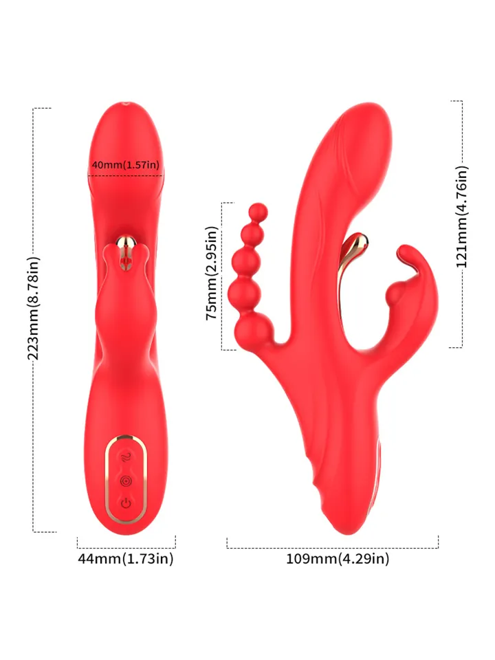 Trident Red Four-Point Vibrator - Rabbitvibrator 0