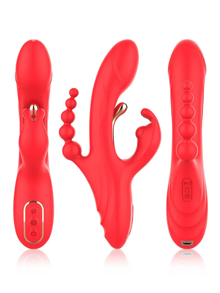 Trident Red Four-Point Vibrator - Rabbitvibrator 0