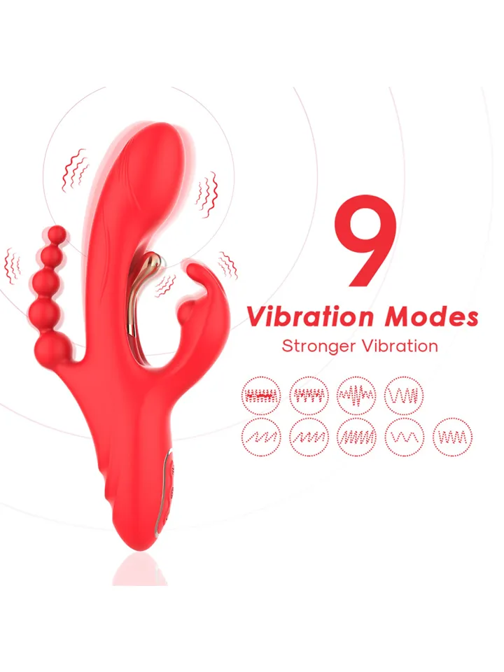 Trident Red Four-Point Vibrator - Rabbitvibrator 0