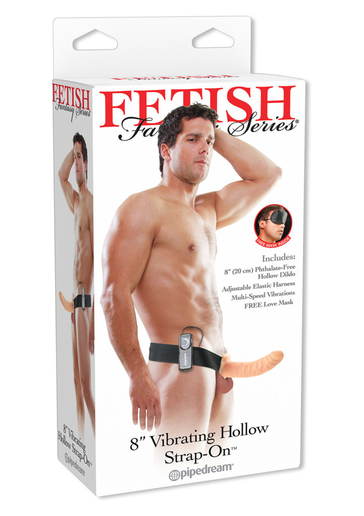 FETISH FANTASY 8 INCH VIBRATING HOLLOW STRAP ON FLESH-1