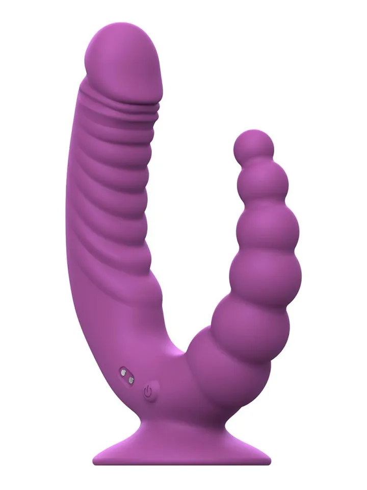 Double Vibrator With Suction Cup & Remote - Dubbeldildo med vibrator 0