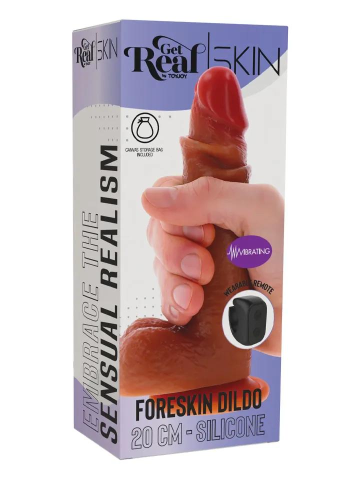 Vibrating Silicone Foreskin Dildo 20 cm - Dildo med vibrator 0