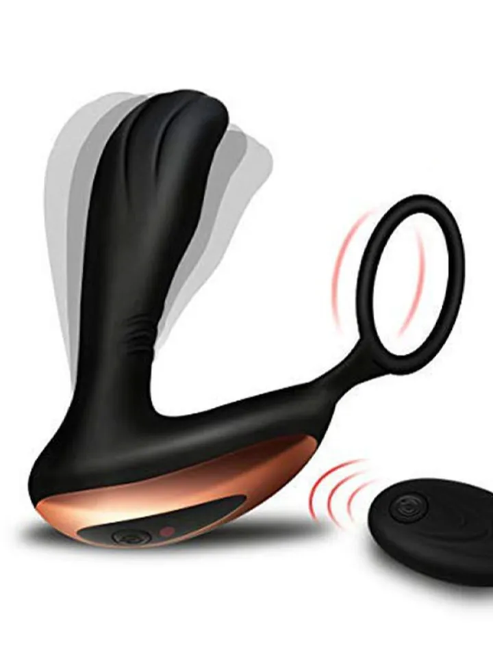 Prostate Massager With Penis Ring - Prostatavibrator med penisring 0
