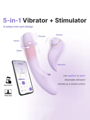 Svakom Duo Glow Thrusting Beaded Vibrator With App - Rabbitvibrator med värme 0