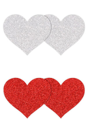 Pretty Pasties Glitter Hearts Red Silver 2 Pair - Nipple covers 0