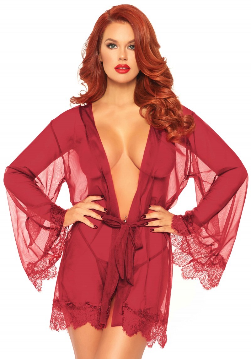 Sheer robe with flared sleeves red - Medium/Large