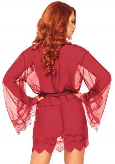 Sheer robe with flared sleeves red - XL-2
