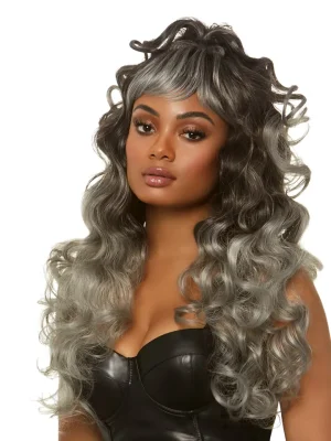 Long Curly Wispy Bang Wig Grey - Peruk 0