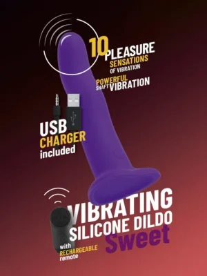 Vibrating Silicone Dildo With Remote Purple 18 cm - Dubbeldildo med vibrator 0