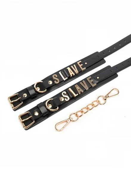 Slave Handcuff With Golden Chain - Handbojor 0