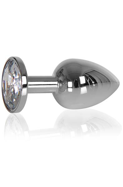 Heavy Butt Plug Silver Clear Stone 145g